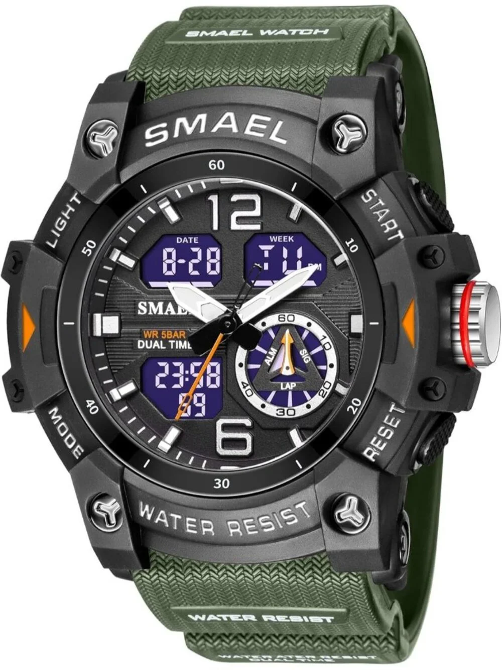 Men Army Green Analog Quartz S-Shock Waterproof Outdoor Sports LED Digital Watch